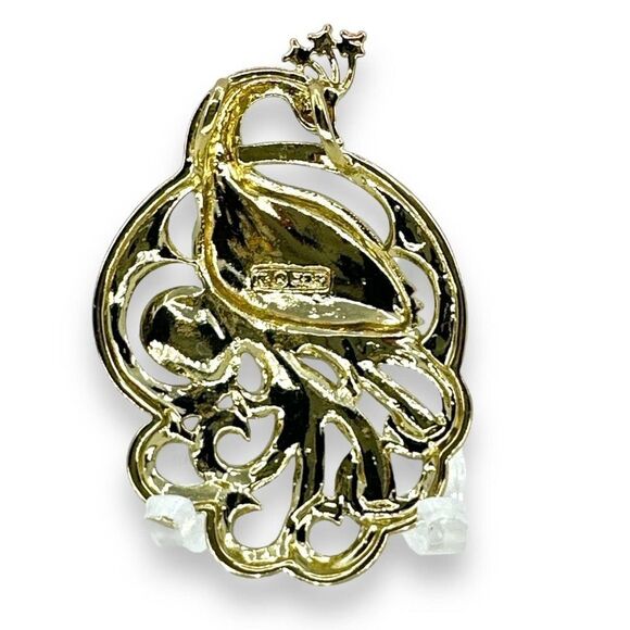 Peacock Blue Enamel Rhinestones Pendant Marked CHMF - Picture 4 of 5